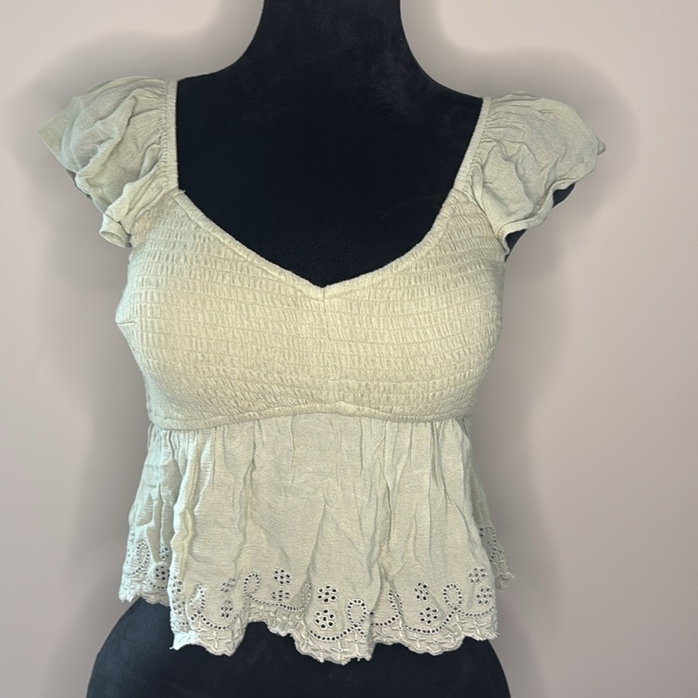 Hollister Green Smocked Women's Top Medium